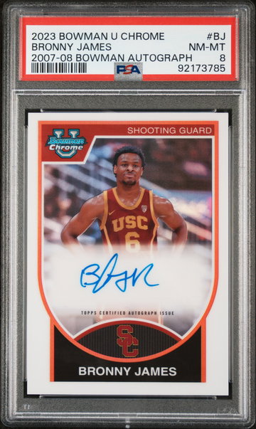 2023 Bowman University Chrome 2007-08 Bowman Autographs Bronny James Jr. #BJ /99 PSA 8