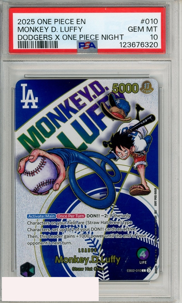 2025 ONE PIECE PROMOS MONKEY D  LUFFY #010 DODGERS X ONE PIECE NIGHT PSA 10