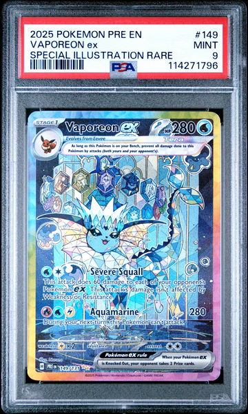 2025 Pokemon Scarlet and Violet Prismatic Evolutions Special Illustration Rare Vaporeon Ex #149 PSA 9