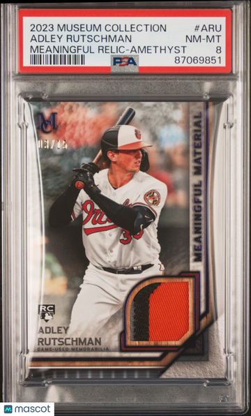 2023 Topps Museum Collection Meaningful Materials Relics Adley Rutschman #ARU Amethyst /15 PSA 8