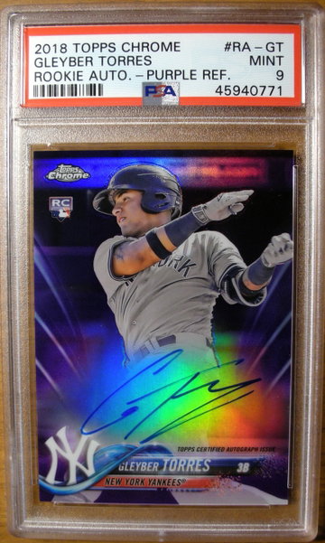 Gleyber Torres 2018 Topps Chrome Purple Refractor Auto /250 PSA 9