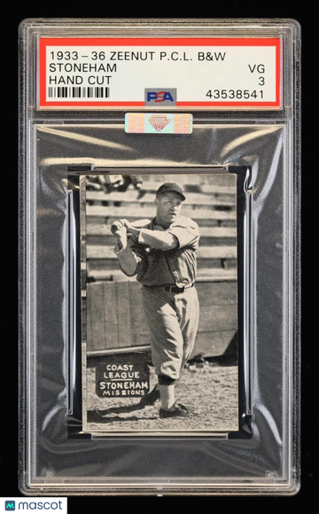 1933-36 Zeenut Pacific Coast League B&W Stoneham Hand Cut PSA 3