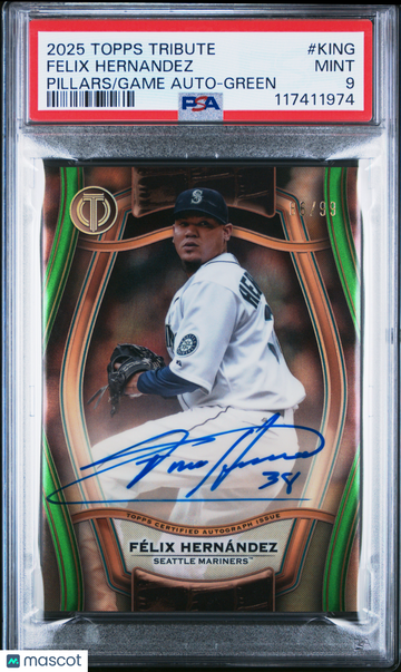2025 Topps Tribute Pillars Of The Game Autographs Felix Hernandez #KING Green /99 PSA 9