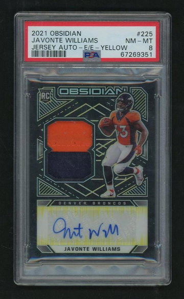 2021 Panini Obsidian Jersey Autograph-Electric Etch-Yellow Javonte Williams #225 PSA 8