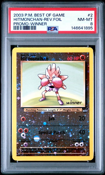 1999 Pokemon Best of Game Promo Reverse Holo Winner Hitmonchan #2 PSA 8