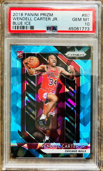 2018-19 Prizm Wendell Carter Jr Blue Cracked Ice #/99 PSA 10