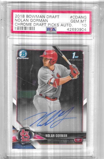 Nolan gorman 2018 bowman chrome base psa 10 auto