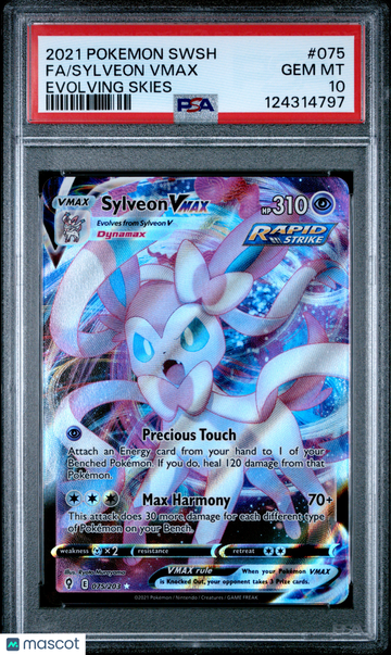 2021 Pokemon Sword & Shield Evolving Skies Sylveon VMAX Fa Evolving Skies PSA 10 #075