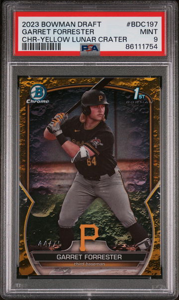 2023 Bowman Draft Chrome-Yellow Lunar Crater Garret Forrester /75 PSA 9