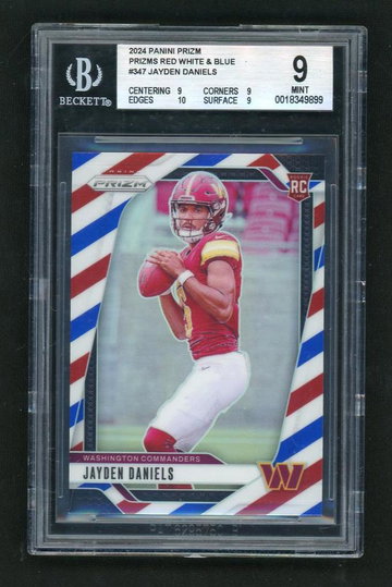 2024 Panini Prizm 347 Jayden Daniels Red White & Blue Red Rookie Beckett 9 Mint Washington Commanders