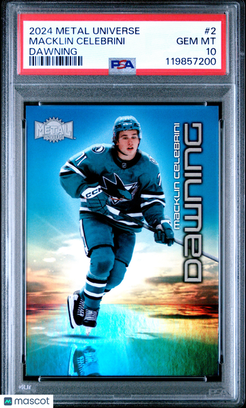 2024 Skybox Metal Universe Macklin Celebrini #2 Dawning Short Print Parallel/Variety Rookie Insert PSA 10