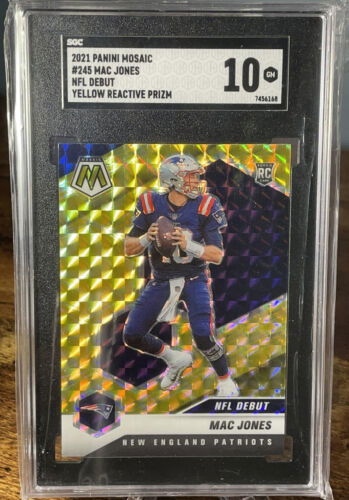 2021 Mosaic Mac Jones NFL Debut Reactive Yellow Prizm Rookie RC #245 SGC 10
