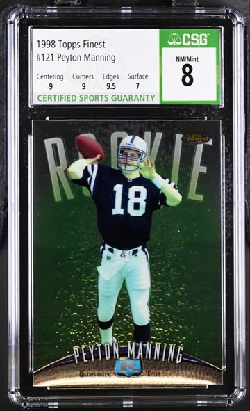 Peyton Manning Rookie 1998 Topps Finest Graded CSG 8 with sub grades