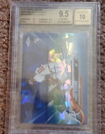 2018 TOPPS Chrome SAPPHIRE RONALD ACUNA JR. REFRACTOR AUTO BGS 9.5 9.5 10 9🔥