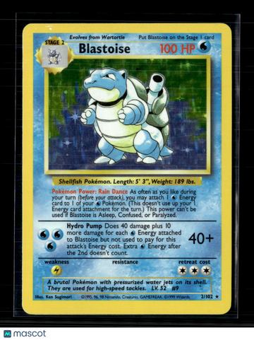 1999 Base Set Blastoise Holo Rare #2/102