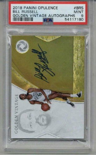 2018 PANINI OPULENCE GOLDEN VINTAGE AUTO #BR5 BILL RUSSELL PSA 9