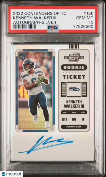 2022 Panini Contenders Optic Kenneth Walker III #126 Autograph Silver Rookie PSA 10