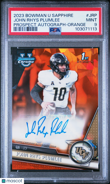 2023 Bowman University Chrome Sapphire Prospect Autograph John Rhys Plumlee #JRP Orange PSA 9