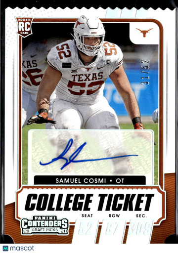 2021 Panini Contenders Draft Picks College Ticket Samuel Cosmi #195 /52 RC