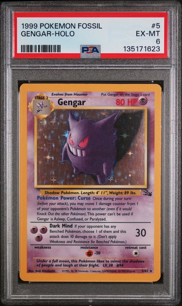 1999 Pokemon Fossil Holo Gengar #5 PSA 6