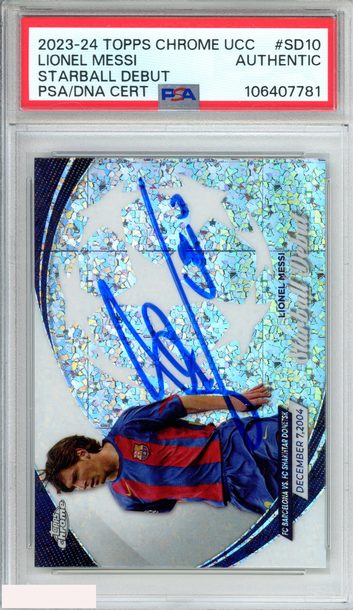 2023 TOPPS CHROME UCC STARBALL DEBUT LIONEL MESSI #SD10 PSA AUTHENTIC AUTOGRAPH