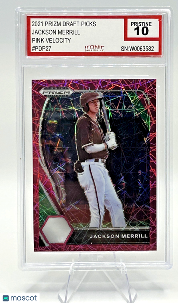 2021 Panini Prizm Draft Picks Jackson Merrill #PDP27 Pink Velocity Prizm Parallel/Variety Rookie Base Set 10
