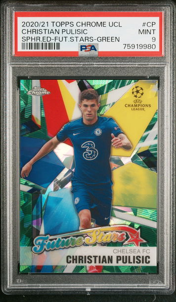 2020 TOPPS CHROME UEFA SAPPHIRE CHRISTIAN PULISIC FUTURE STARS GREEN #CP PSA 9