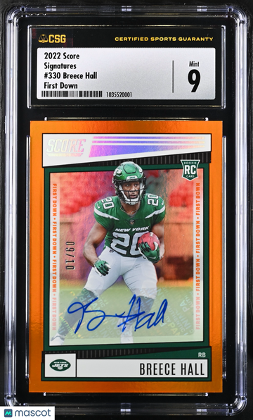 2022 Score Breece Hall #330 First Down Signatures CGC 9