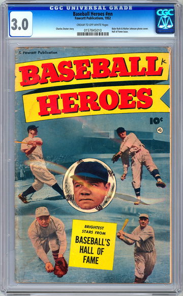 BASEBALL HEROES #NN CGC 3.0 *BABE RUTH & WALTER JOHNSON PHOTO CVR* FAWCETT 1952