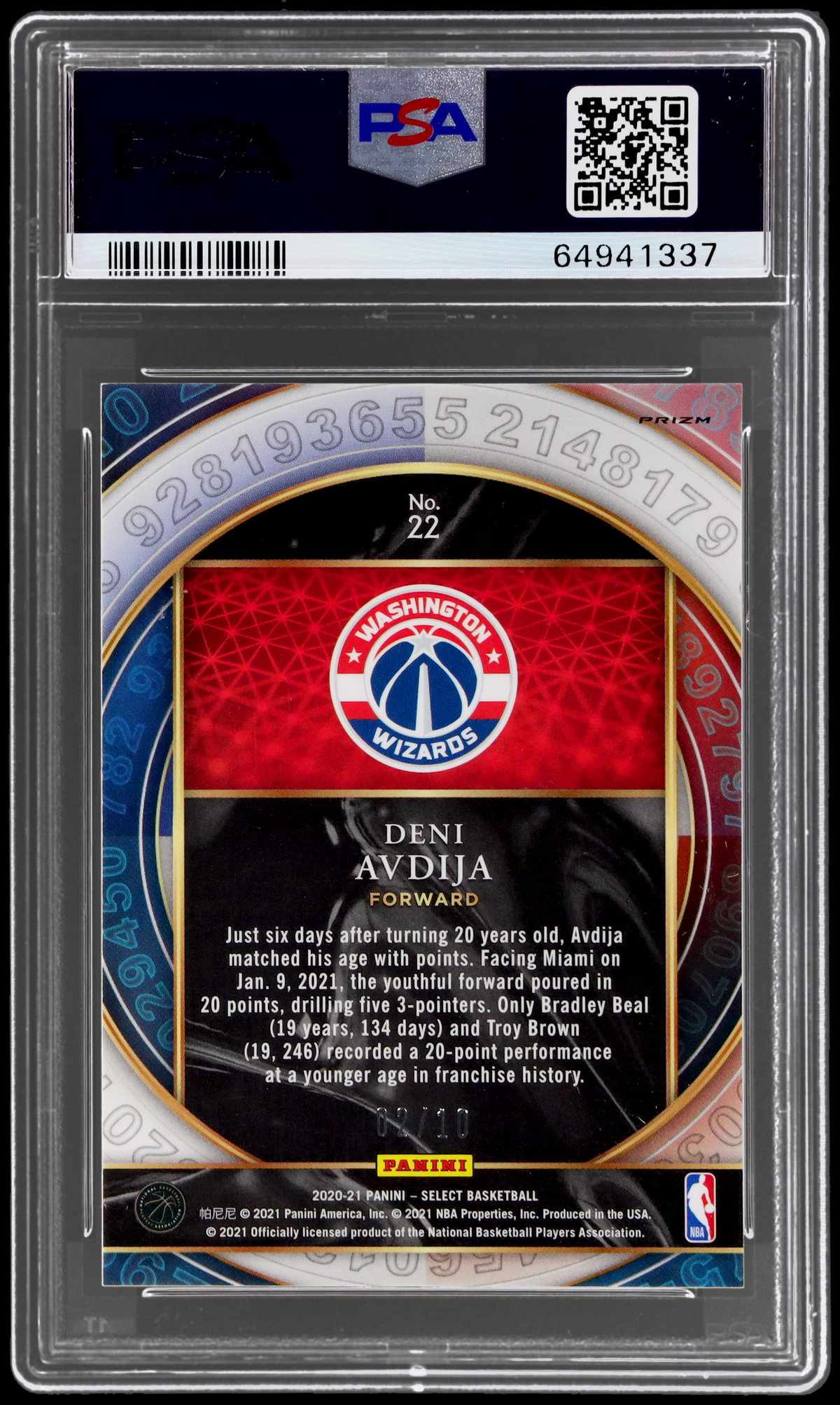 2020 Panini Select Deni Avdija Numbers Gold Prizm PSA 9 RC | MySlabs