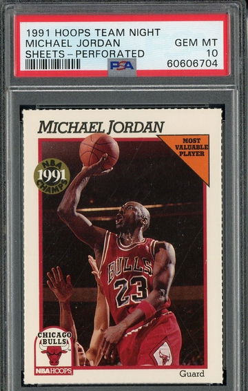 1991 Hoops Team Night Sheets Perforated NBA Champs Most Valuable Player Michael Jordan Chicago Bulls PSA 10 Gem Mint