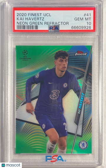 2020 Topps Finest UEFA Champions League Kai Havertz #41 Neon Green Refractor PSA 10