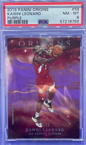 2019-20 Panini Origins Kawhi Leonard FOTL Purple PSA 8 NM-MT Raptors SSP 8/21