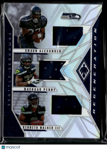 Shaun Alexander Rashaad Penny Kenneth Walker III 2022 Panini Phoenix Regeneration Triple Memorabilia /99 Seattle Seahawk