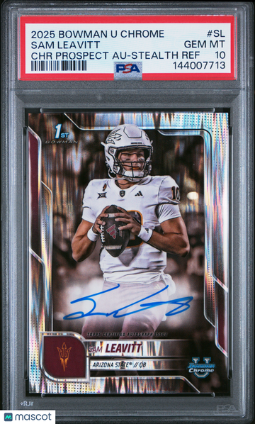 2025 Bowman University Chrome Bowman Chrome Prospect Autographs Sam Leavitt #SL Stealth Ref PSA 10 Auto