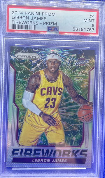 2014 PANINI PRIZM FIREWORKS SILVER REFRACTOR LEBRON JAMES PSA 9 MINT CLEVELAND