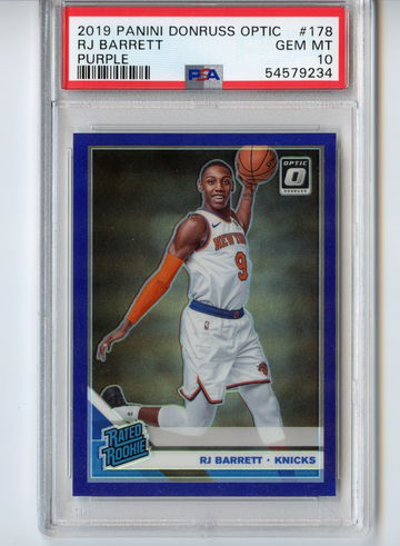 PSA 10 RJ Barrett Purple Rated Rookie Donruss Optic Gem #178