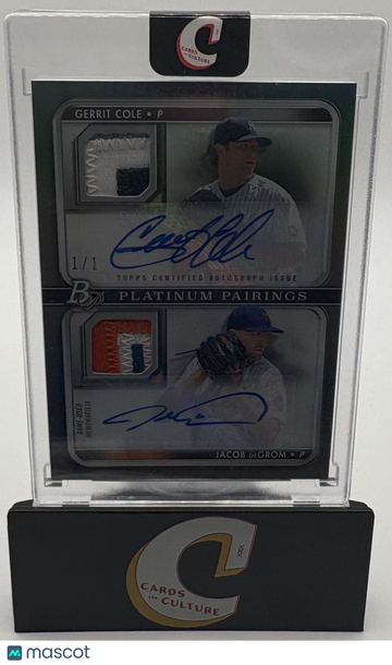 2022 Topps Bowman Platinum Jacob deGrom Gerrit Cole #PLPP-CD /1 Dual Autograph Patch Dual Patch