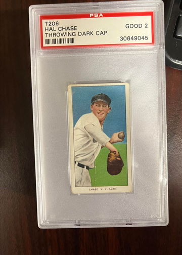 T206 Hal CHase THrowing Dark Cap PSA 2 Sweet Cap 350/460
