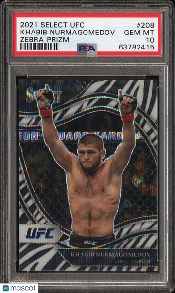 2021 Panini Select UFC Khabib Nurmagomedov #208 Zebra Prizm PSA 10