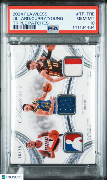 2024 Panini Flawless Triple Patches Young Curry Lillard #TP-TRE 16/25 PSA 10
