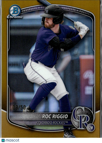 Roc Riggio 2023 Bowman Chrome Draft Gold Refractor /50 Colorado Rockies