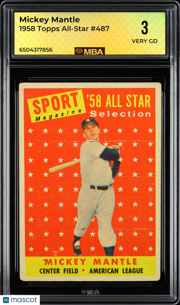 1958 Topps Mickey Mantle #487 All-Star MBA 3