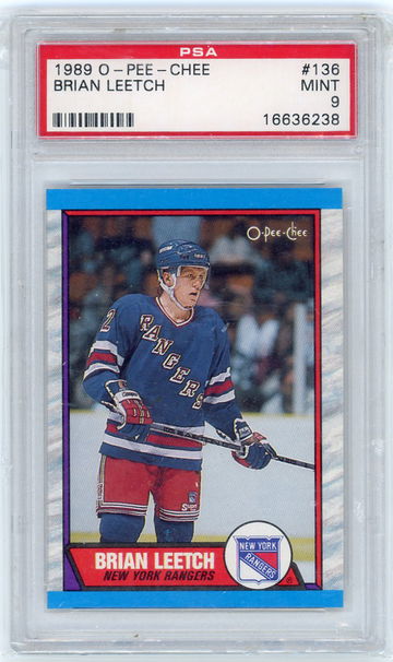 1989 O-Pee-Chee Brian Leetch #136 New York Rangers Rookie Card PSA 9