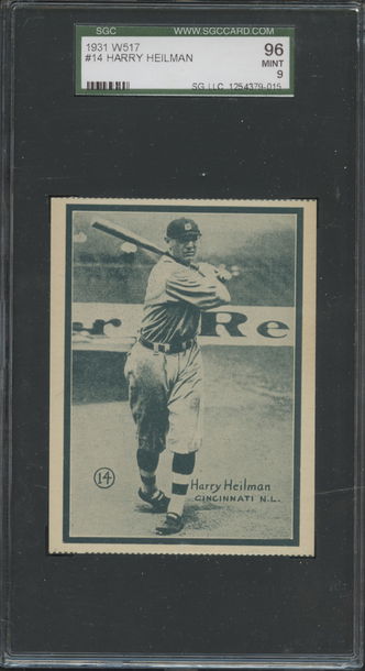 1931 W517 #14 Harry Heilmann Cincinnati Reds SGC 96 Mint 9