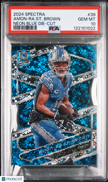 2024 Panini Spectra Amon-Ra St. Brown #39 Neon Blue Die Cut /50 Parallel/Variety PSA 10