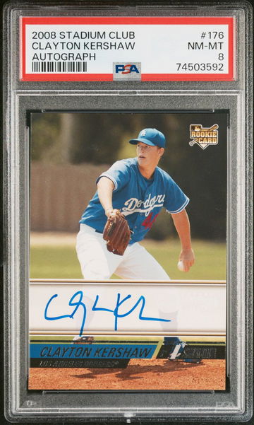 2008 STADIUM CLUB CLAYTON KERSHAW #176 AUTOGRAPH PSA 8