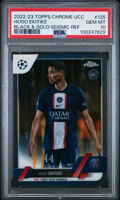 2022-23 TOPPS CHROME UEFA UCL HUGO EKITIKE #/30 BLACK & GOLD #125 RC PSA 10