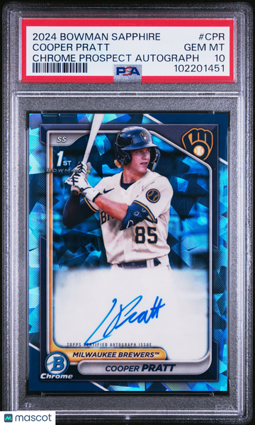 2024 Bowman Sapphire Edition Chrome Prospects Sapphire Autographs Cooper Pratt #CPR PSA 10