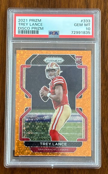 2021 Panini Prizm 333 Trey Lance Orange Disco Prizm RC PSA 10